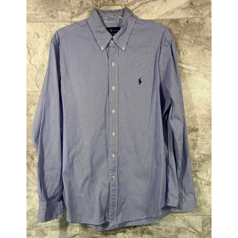 Polo Ralph Lauren Men's Classic Fit Blue White Stripe Button Down Shirt L